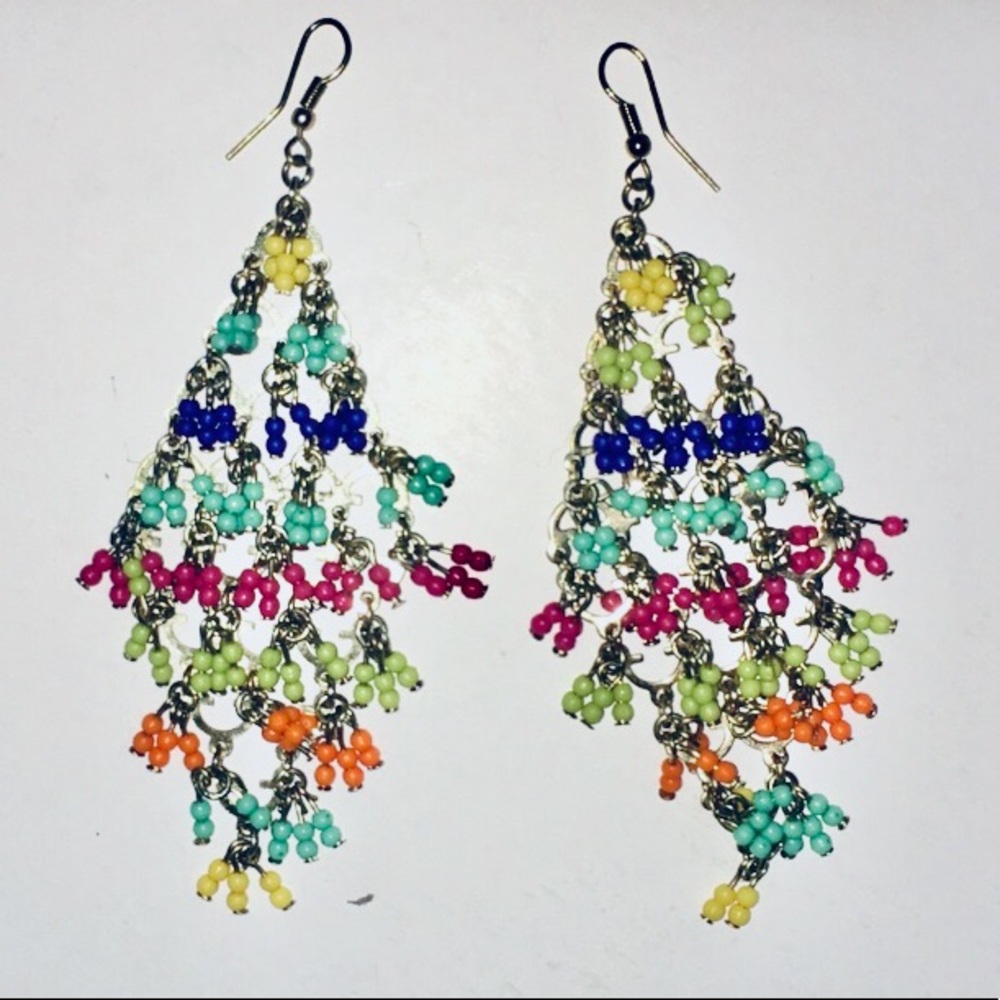 Beaded Silver Dangle Earrings
